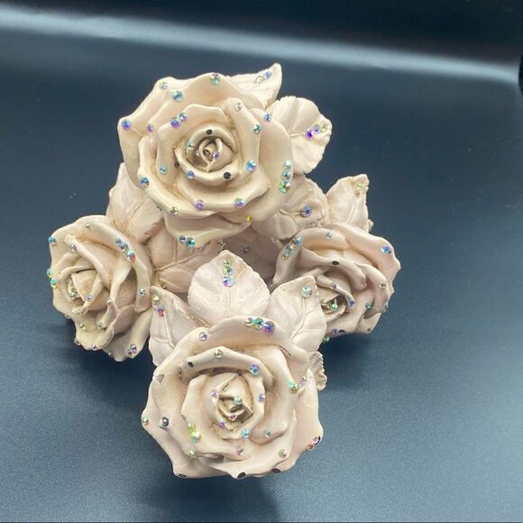 Pink Roses with Iridescent Rhinestones Tiebacks - Picture 1 of 7